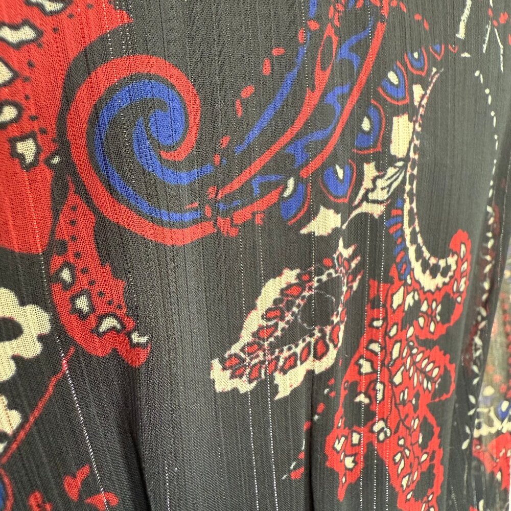Reba Black Lace Up Paisley Print Metallic Bohemian Embroidered Maxi Dress XL - Picture 12 of 17